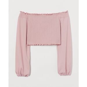 Petal Pink Off the Shoulder Ribbed Long Sleeve Crop Top SMALL